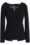 BAILEY44 WOMAN KABUKI LACE-UP JERSEY TOP BLACK,GB 82673812085913