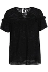 NEEDLE & THREAD WOMAN RUFFLED EMBROIDERED GEORGETTE TOP BLACK,GB 4146401443465462