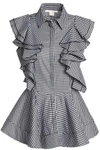 ANTONIO BERARDI ANTONIO BERARDI WOMAN RUFFLED GINGHAM COTTON-POPLIN PEPLUM TOP BLACK,3074457345619737360