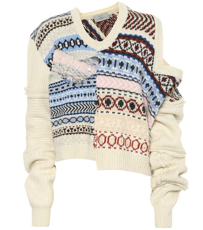 Preen By Thornton Bregazzi Cutout Distressed Fair Isle Wool Sweater In Ivory