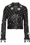 MOSCHINO MOSCHINO WOMAN EMBELLISHED LEATHER BIKER JACKET BLACK,3074457345619361706