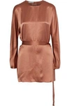VINCE VINCE. WOMAN BELTED SILK-SATIN TUNIC BROWN,3074457345619342152