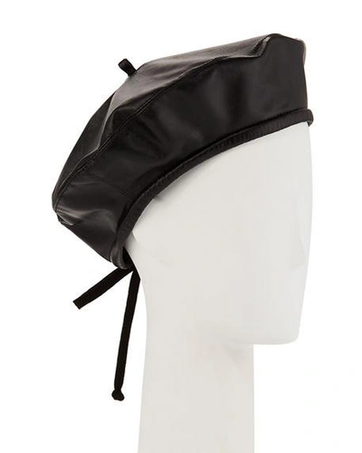 Eric Javits Kate Two-tone Leather Beret In Black