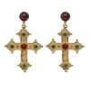 BEN-AMUN 24K GOLD ELECTROPLATED RUBY AND EMERALDAMY CROSS EARRINGS,PROD215360357
