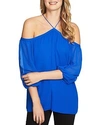 1.state Off The Shoulder Sheer Chiffon Blouse In Cobalt Blue