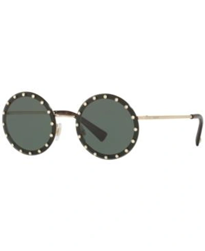 Valentino Garavani Embellished Round Sunglasses In Dark Green