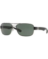 Ray Ban Rb3522 Sunglasses Gunmetal Frame Green Lenses 64-17 In Gunmetal/green