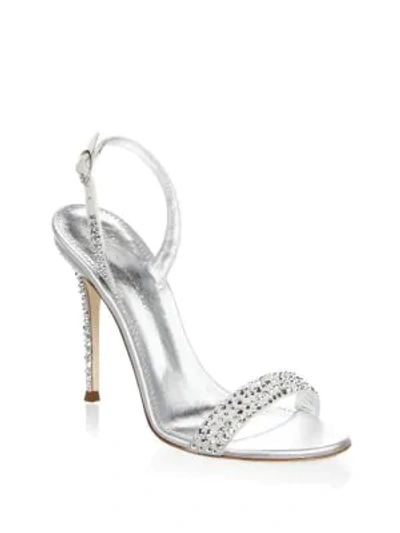 Giuseppe Zanotti Musitco Crystal Embellished Slingback Sandal In White Silver