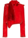 BEN TAVERNITI UNRAVEL PROJECT ASYMMETRIC LEATHER AND FUR-TRIMMED JACKET
