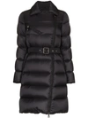 MONCLER GELINOTTE BELTED FEATHER DOWN AND VIRGIN WOOL COAT