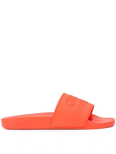 Gucci Logo-embossed Rubber Slides - Tomato Red In 7517 Aranci