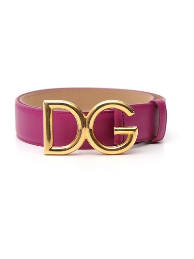Dolce & Gabbana Family Lux Metal Logo Buckle Leather Belt In Orchidea/ Ottone