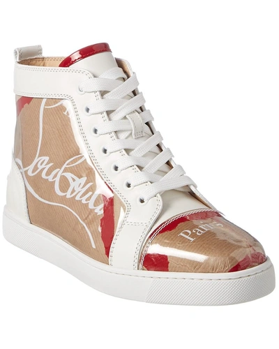 Christian Louboutin Louis Kraft Leather And Pvc High Top Trainers In Brown