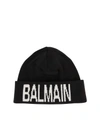 BALMAIN BLACK BRANDED BEANIE,10712516