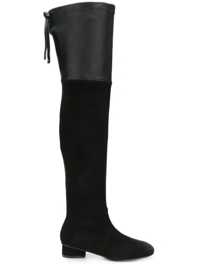 Stuart Weitzman 30mm Helena Stretch Suede & Leather Boot In Black