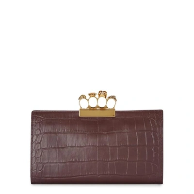 Alexander Mcqueen Knuckle Silky Crocodile-embossed Flat Clutch Bag In Pink