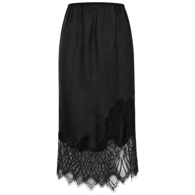 Helmut Lang Lace-trimmed Satin Midi Skirt In Black