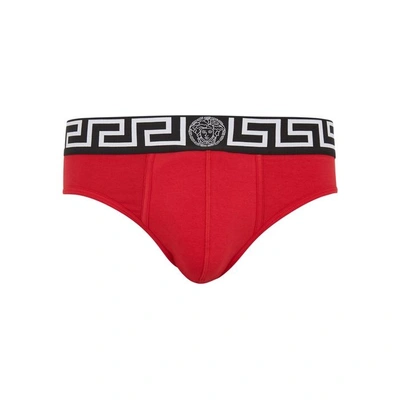 Versace Iconic Stretch-cotton Briefs In Red