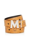 Mcm Visetos Engraved Logo Buckle Reversible Belt In Cognac