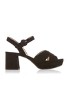Prada Suede Platform Sandals In Black