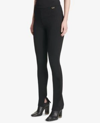 Calvin Klein Pinstripe Compression Leggings In Black