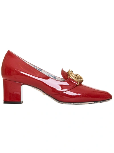 Gucci Patent Leather Mid-heel Pumps With Double G In Red