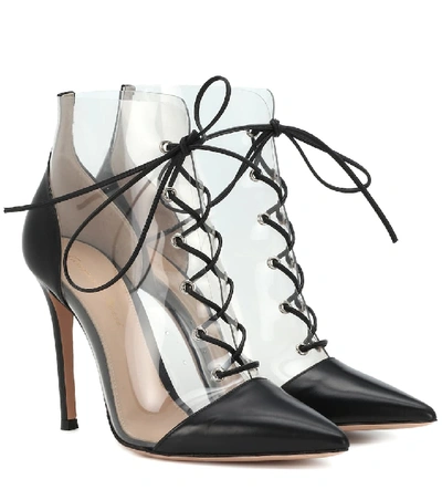 Gianvito Rossi 105 Lace-up Pvc And Leather Ankle Boots In Black/transparent