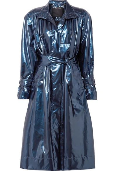 Marc Jacobs Belted Metallic Vinyl Trench Coat In Blue