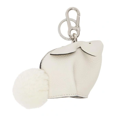 Loewe Bunny Shearling-trimmed Textured-leather Bag Charm In White