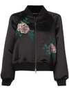 JOSIE NATORI JOSIE NATORI EMBROIDERED BOMBER JACKET - 黑色