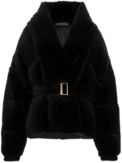 Alexandre Vauthier Oversized Belted Velvet Puffer Jacket In Black