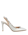 Valentino The Rockstud Metallic Textured-leather Slingback Pumps In Silver