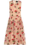 SIMONE ROCHA WOMAN EMBROIDERED COTTON-BLEND TULLE MIDI DRESS BEIGE,GB 1016843419813365