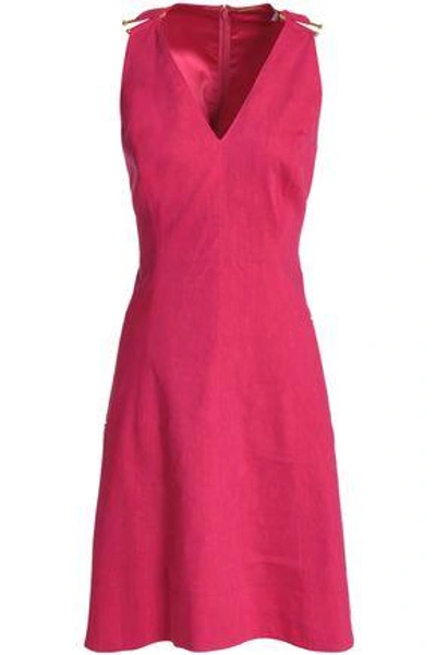 Elie Tahari Selene V-neck Linen-blend Dress In Pink