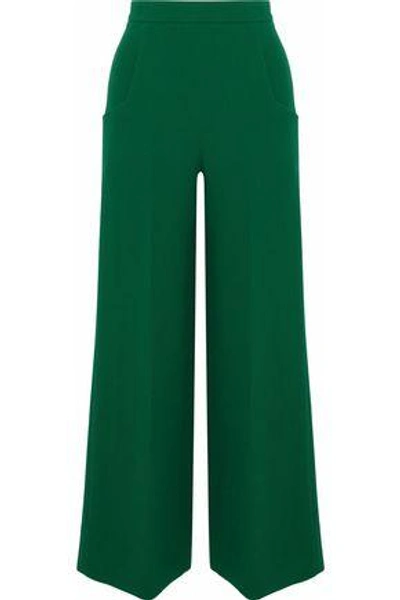 Roland Mouret Woman Wool-crepe Wide-leg Trousers Forest Green