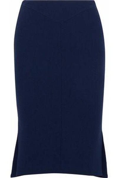 Roland Mouret Woman Pleated Wool-crepe Skirt Navy
