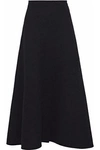 ROLAND MOURET ROLAND MOURET WOMAN BRENT CREPE-PANELED PLISSÉ-CREPE MIDI SKIRT BLACK,3074457345619079875