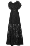 ELIE SAAB WOMAN FEATHER-PANELED EMBELLISHED TULLE GOWN BLACK,US 1874378723036941