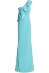 BLACK HALO EVE BY LAUREL BERMAN BLACK HALO WOMAN MANALA ONE-SHOULDER RUFFLED CADY GOWN TURQUOISE,3074457345619443681