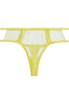 FLEUR DU MAL WOMAN CUTOUT CORDED LACE AND SATIN MID-RISE THONG YELLOW,AU 14693524282902373