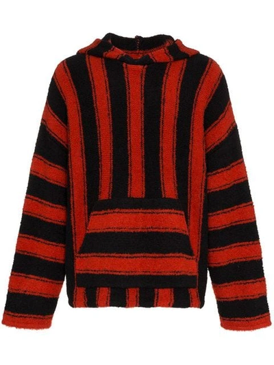 Amiri Baja Oversized Striped Wool-blend Hoodie - Tomato Red In Black Red