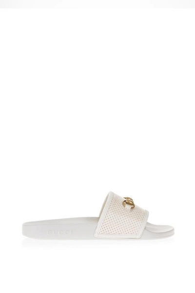Gucci Pursuite Horsebit Leather Slide Sandals In Ivory