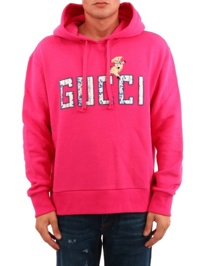 Gucci Logo Patch Pullover Hoodie In Pink/purple