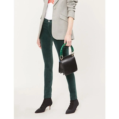 Ag High-rise Skinny Velvet Trousers In Verdant