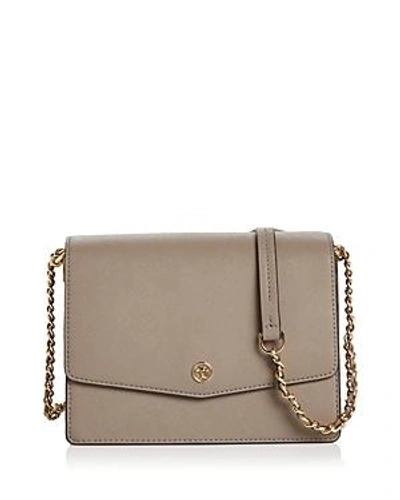 Tory Burch Robinson Convertible Leather Shoulder Bag In Gray Heron/gold