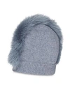 CHARLOTTE SIMONE MO MOHAWK FOX FUR-TRIM CASHMERE BEANIE,80053285CSW18H18