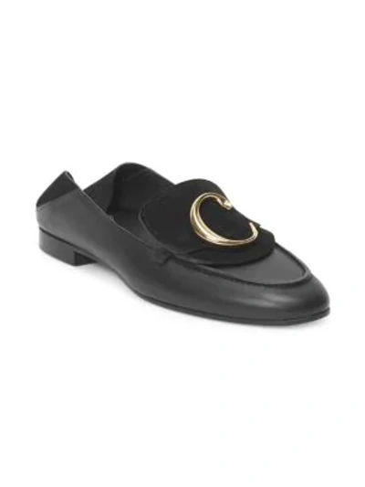 Chloé C Leather & Nubuck Loafers In Black