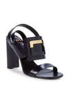 ROGER VIVIER Buckle Leather Block Heel Sandals,0400099438801