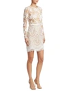 ml Monique Lhuillier Long Sleeve Floral Embroidered Mesh Dress In Ivory