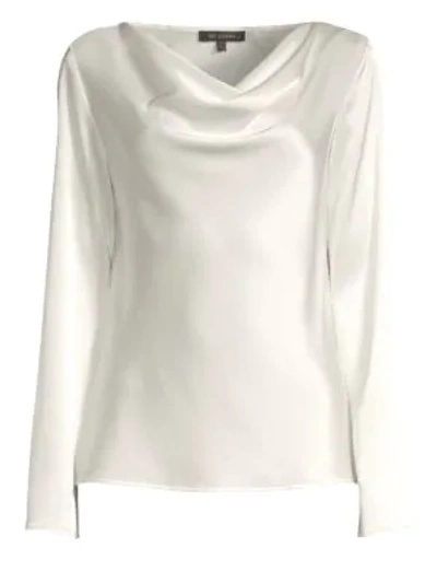 St John Lightweight Liquid Satin Cowl-neck Blouse With Bell-shape Sleeves In Cream
